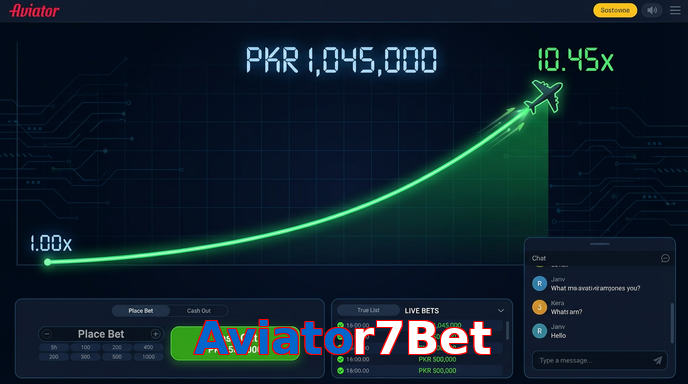 Main screen of Aviator7Bet aviator page for PK players